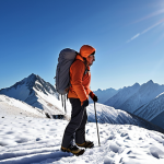 **Image Prompt 1: The Adaptable Winter Hiker**
    A lone hiker stands confidently on a snow-covered mountain trail in the Polish Tatra Mountains during winter. The hiker is fully equipped in functional layered clothing: a visible technical outer shell jacket with a hood, insulating mid-layers hinted beneath, and warm, waterproof trekking pants. Sunlight reflects off the snow, creating a bright, crisp atmosphere, yet the air looks cold. The hiker is mid-action, perhaps adjusting a zipper or taking a deep breath, embodying thermal comfort and adaptability to changing mountain conditions. The background features majestic, snow-capped peaks under a clear or partly cloudy sky, with subtle hints of wind-blown snow. The overall impression is one of preparedness, safety, and the joy of winter exploration.