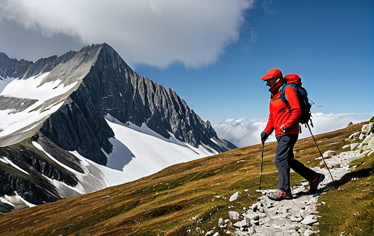 A solitary adult hiker, male or female, walking confidently on a scenic mountain trail in the Polish Tatry Wysokie. The hiker is wearing appropriate, fully clothed, multi-layered technical hiking attire, including a waterproof jacket, a warm mid-layer, and durable hiking pants. The weather is dynamic, with sunlight dappling through clouds, suggesting a recent or impending change in conditions. The background features majestic mountain peaks. Professional outdoor photography, natural pose, perfect anatomy, correct proportions, well-formed hands, proper finger count, natural body proportions, safe for work, appropriate content, modest clothing, family-friendly.